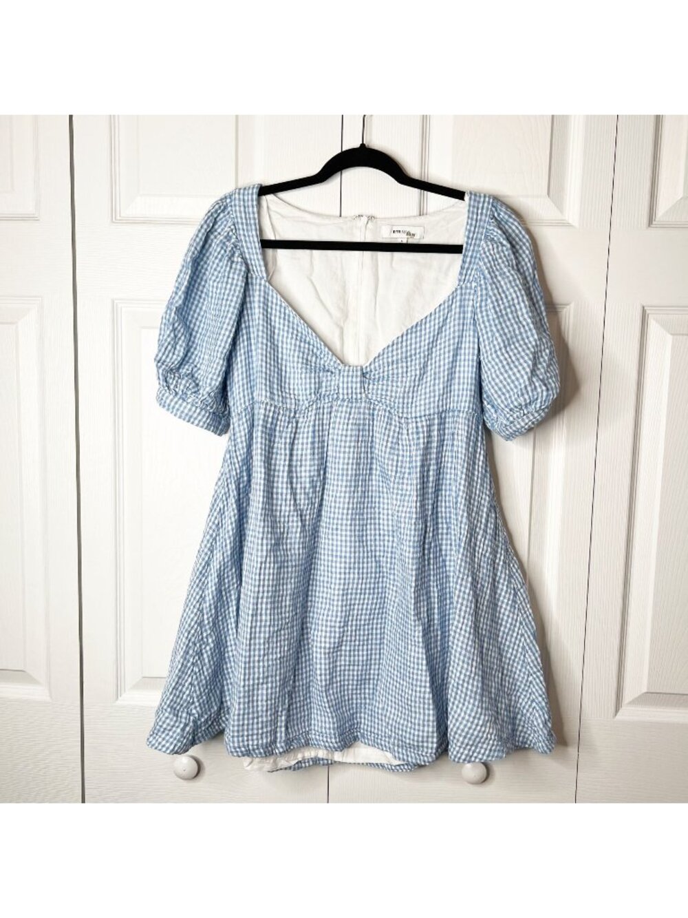 RTR Now Blue White Gingham Short Sleeve Babydoll Dress Women's Size Large L